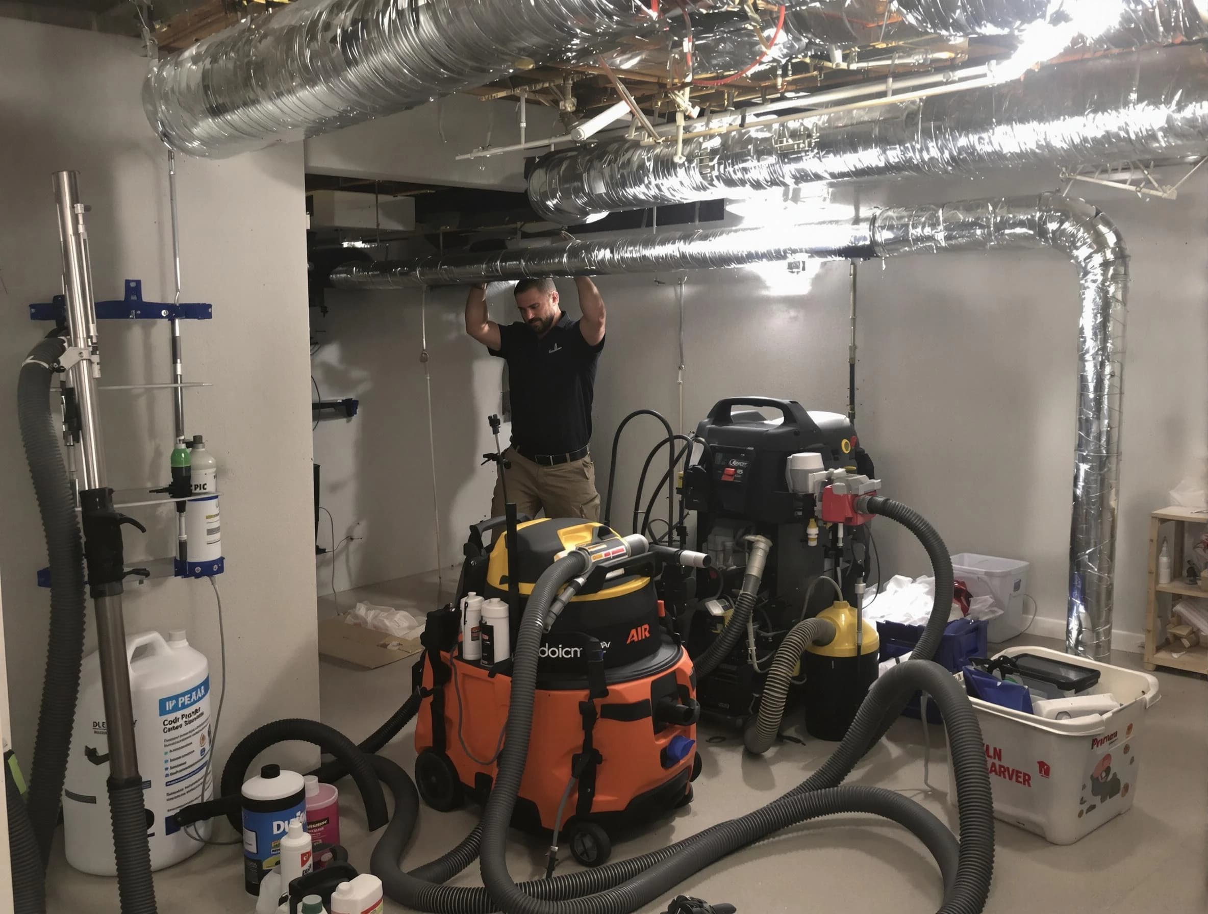 Sun City West Air Duct Cleaning specialist performing professional mold removal from air ducts using safety equipment in Sun City West
